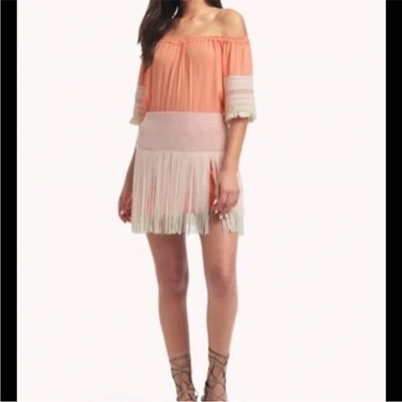 Ella Moss Fringe Skirt coral/cream size Small - Picture 6 of 6